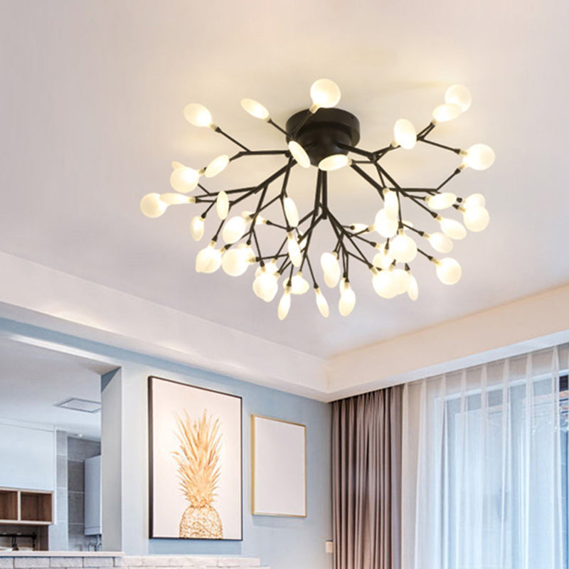 Firefly Shade LED Semi Flush Postmodern Firefly Living Room Ceiling Mount Chandelier