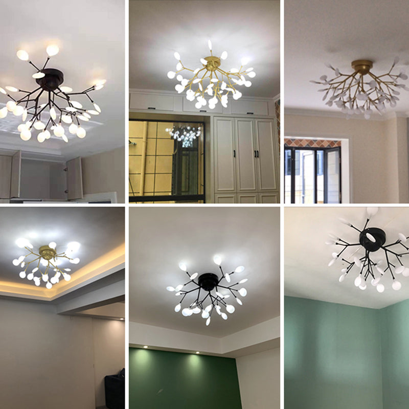 Firefly Shade LED Semi Flush Postmodern Firefly Living Room Ceiling Mount Chandelier