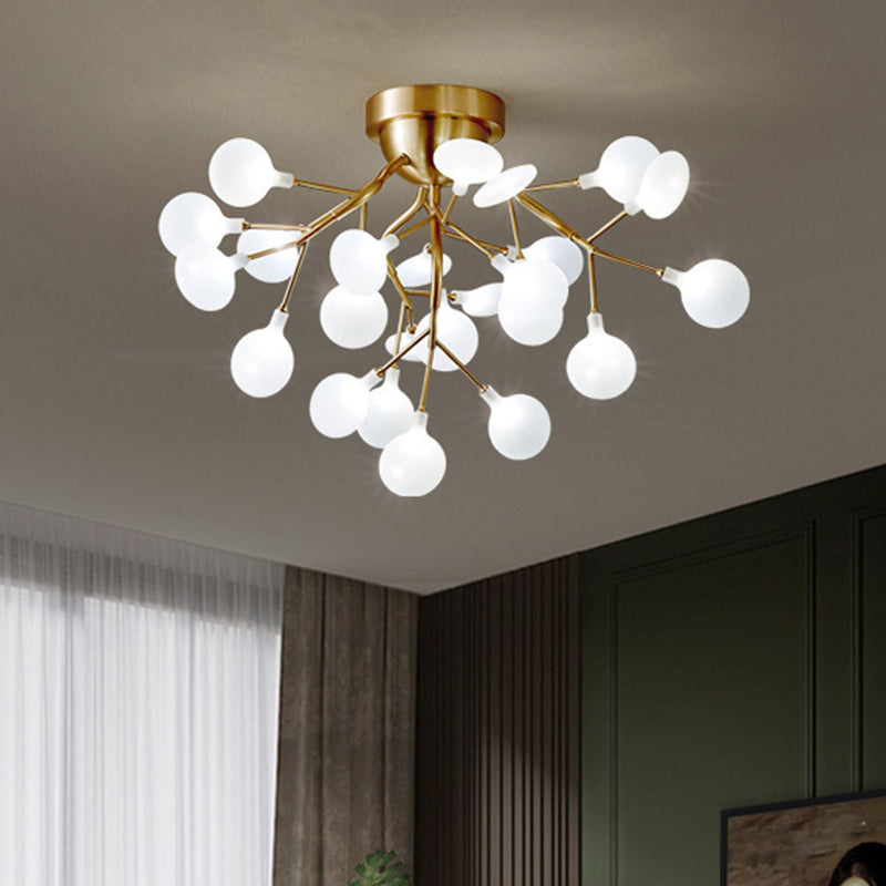 Metal Branch Flush Mount Light Simplicity Semi LED Flush Chandelier with Firefly Shade