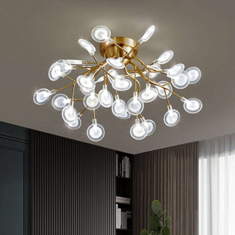 Metal Branch Flush Mount Light Simplicity Semi LED Flush Chandelier with Firefly Shade