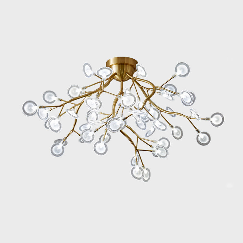 Metal Branch Flush Mount Light Simplicity Semi LED Flush Chandelier with Firefly Shade