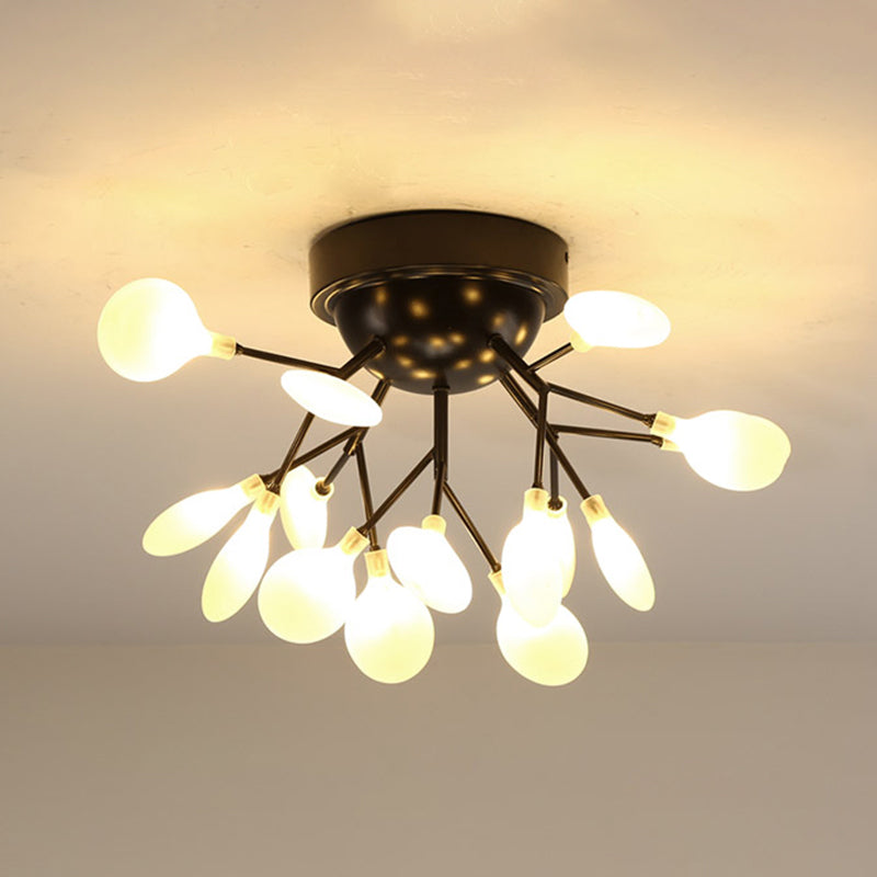 Simplistic Tree Branch LED Semi Flush Mount Metallic Living Room Close To Ceiling Chandelier in Black