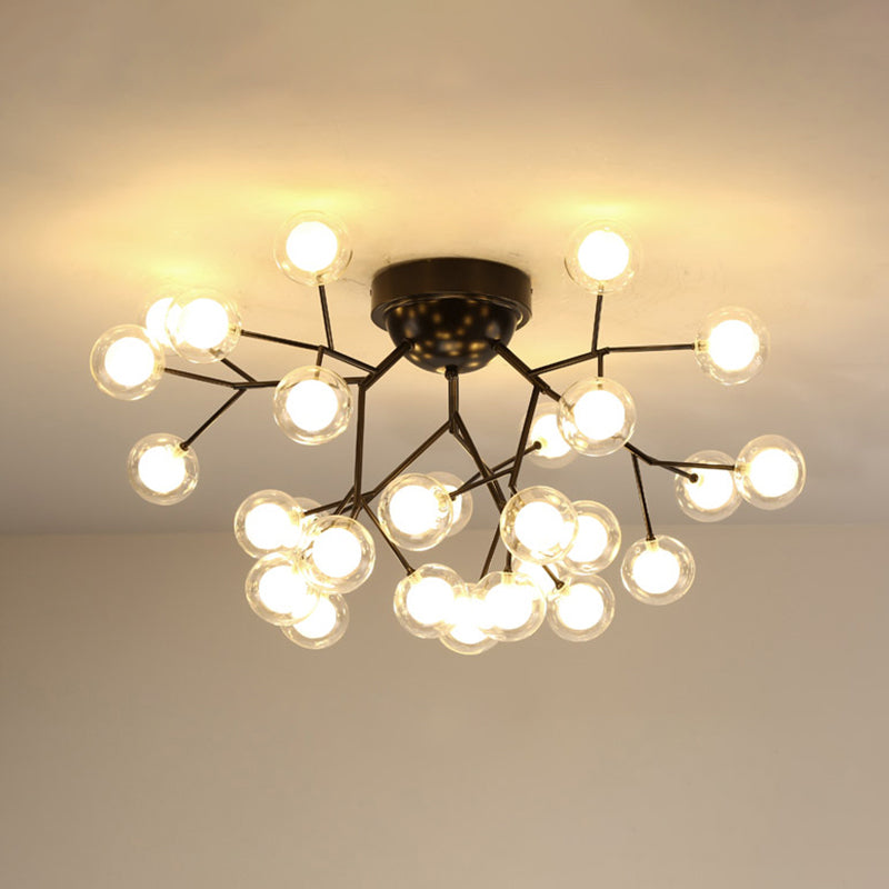 Simplistic Tree Branch LED Semi Flush Mount Metallic Living Room Close To Ceiling Chandelier in Black