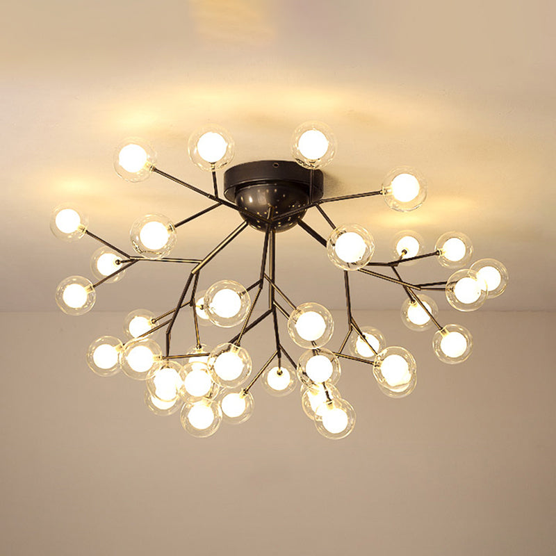 Simplistic Tree Branch LED Semi Flush Mount Metallic Living Room Close To Ceiling Chandelier in Black