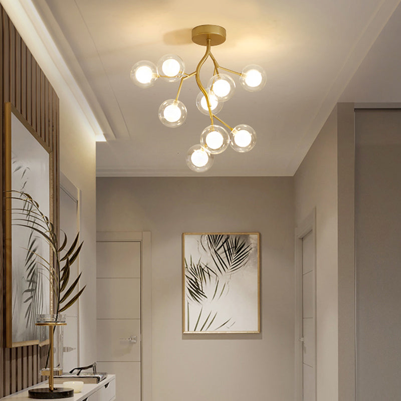 Luce di sospensione a LED ramo di ramo metallico Lumo postmoderno lampadario con ombra in oro