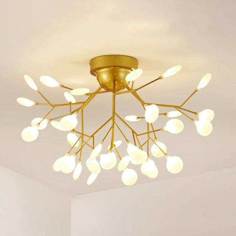 Nordic Firefly LED Semi Flush Light Glass Eetkamer Flush Mount Plafond Kroonluchter in goud