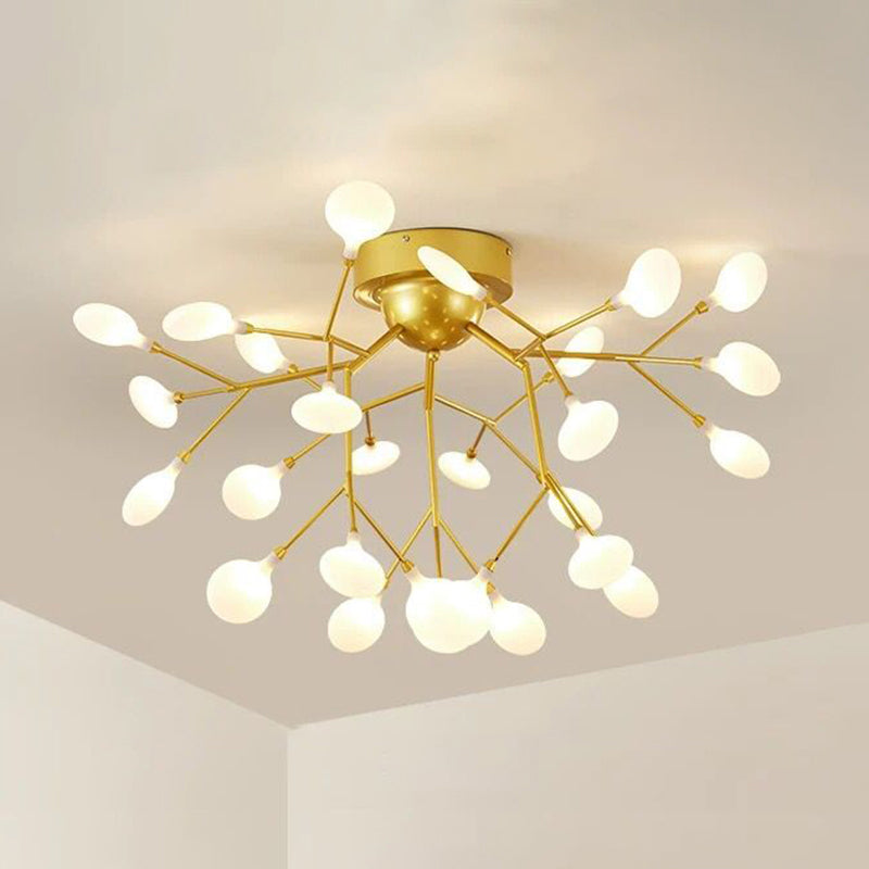 Nordic Firefly LED Semi Flush Light Glass Eetkamer Flush Mount Plafond Kroonluchter in goud