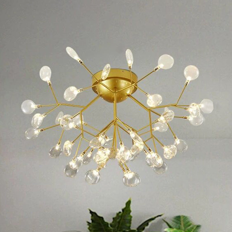 Nordic Firefly LED Semi Flush Light Glass Eetkamer Flush Mount Plafond Kroonluchter in goud