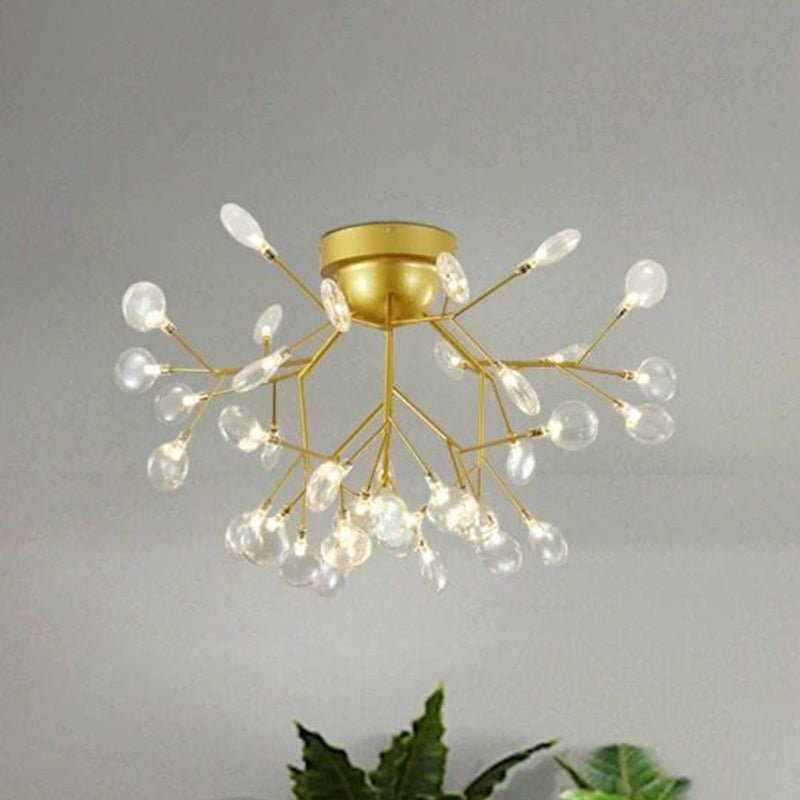 Nordic Firefly LED Semi Flush Light Glass Eetkamer Flush Mount Plafond Kroonluchter in goud
