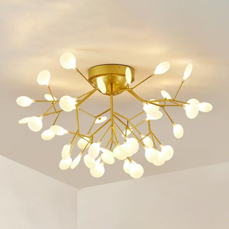 Nordic Firefly LED Semi Flush Light Glass Eetkamer Flush Mount Plafond Kroonluchter in goud