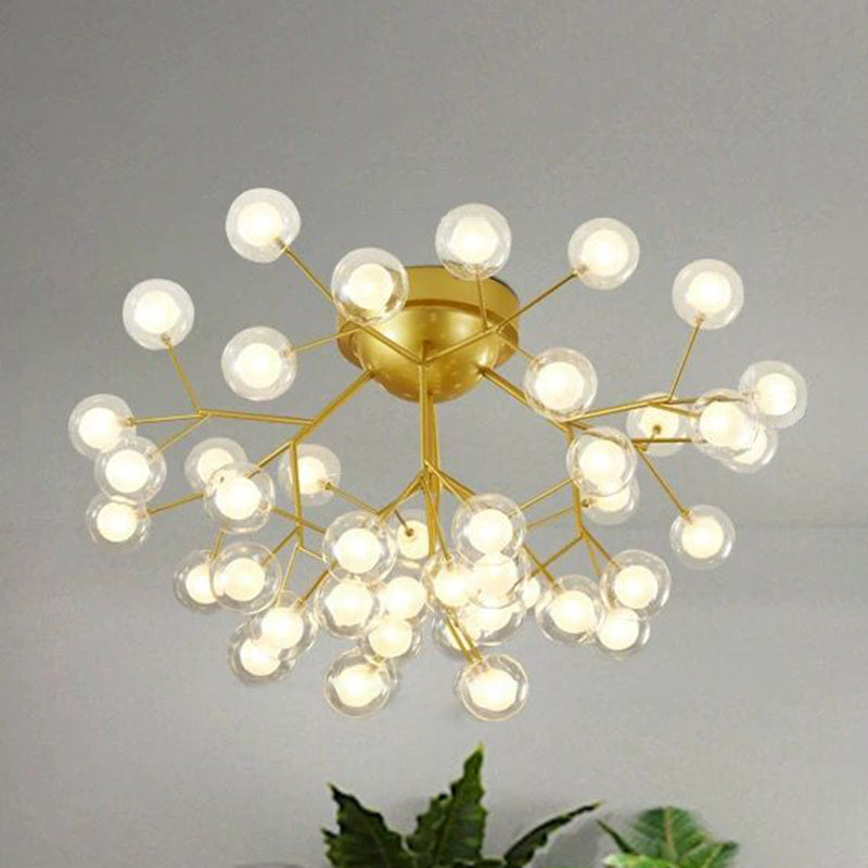 Nordic Firefly LED Semi Flush Light Glass Eetkamer Flush Mount Plafond Kroonluchter in goud