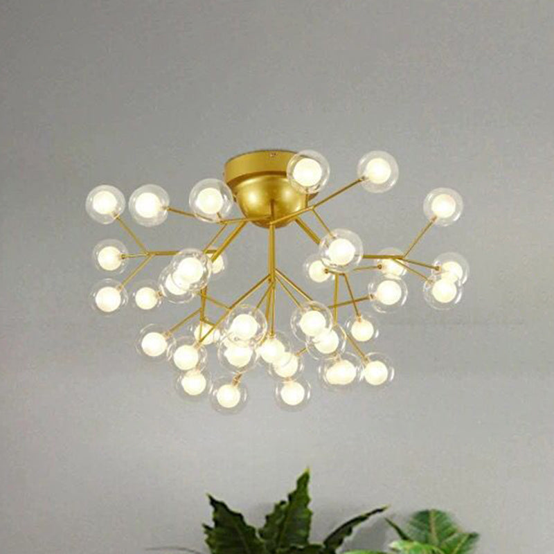 Nordic Firefly LED Semi Flush Light Glass Eetkamer Flush Mount Plafond Kroonluchter in goud