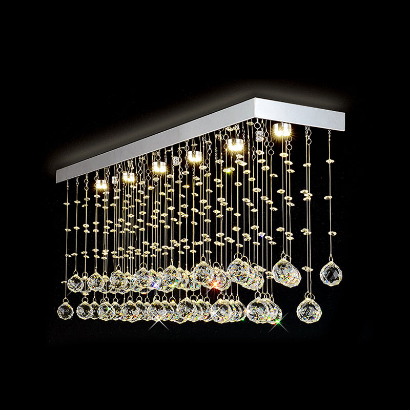 Rectangular Flush Mount Light Modern Faceted Crystal Ball 4 Lights Silver Ceiling Light for Dining Room, 23.5"/31.5"/39" Wide