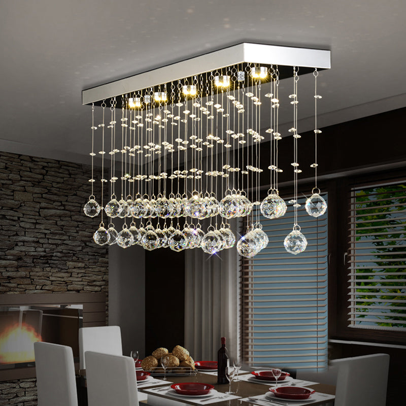 Rectangular Flush Mount Light Modern Faceted Crystal Ball 4 Lights Silver Ceiling Light for Dining Room, 23.5"/31.5"/39" Wide