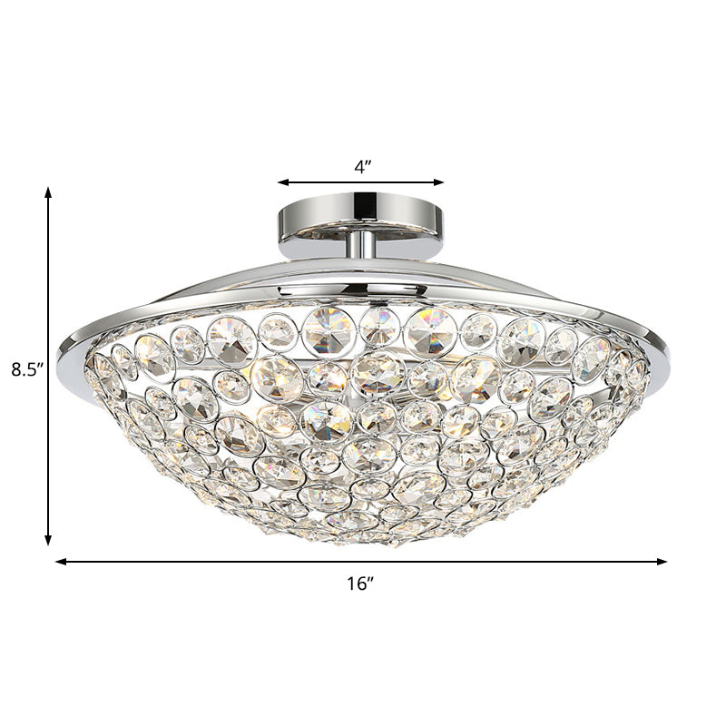 Dome Light Affermazione METTAGLIO MODERNO MODERNO E Crystal 3 Luci Balcone Semi -Flush Mount Light in Chrome