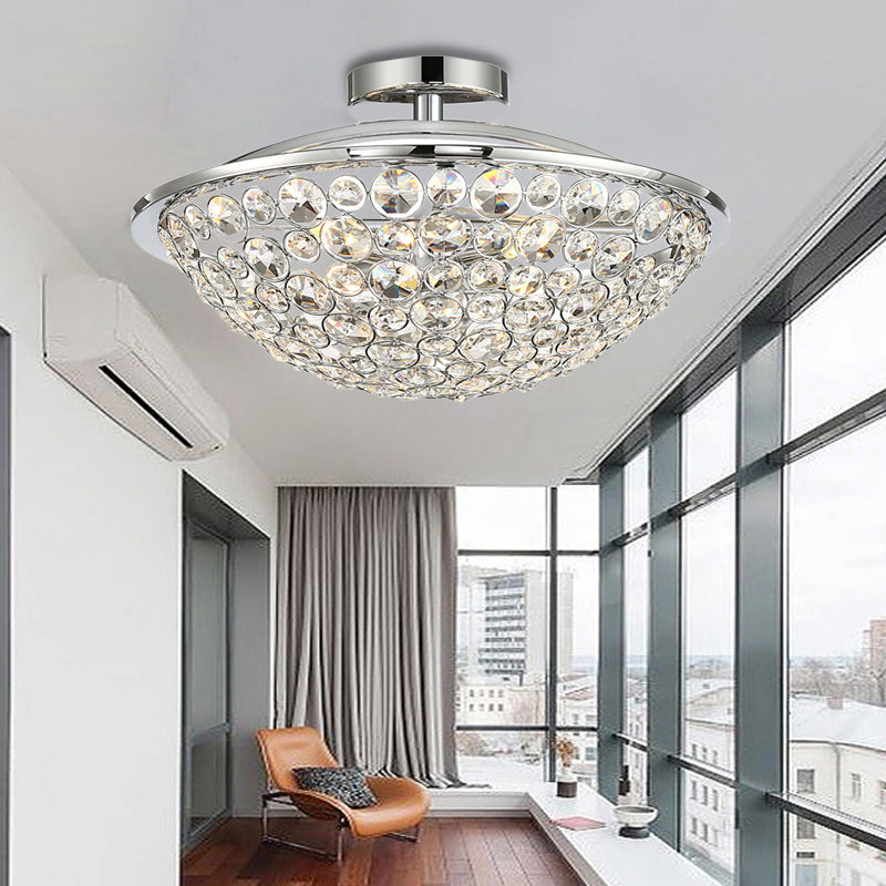 Dome Light Affermazione METTAGLIO MODERNO MODERNO E Crystal 3 Luci Balcone Semi -Flush Mount Light in Chrome