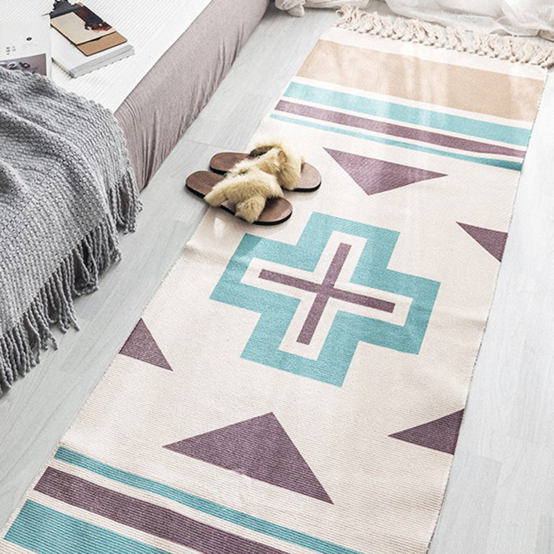 Vintage Boho Rug Multi Color Geo Patterned Carpet Machine Washable Stain-Resistant Rug with Fringe for Room