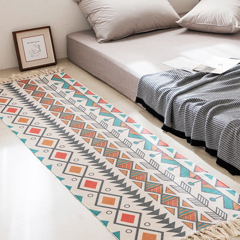 Vintage Boho Rug Multi Color Geo Patterned Carpet Machine Washable Stain-Resistant Rug with Fringe for Room