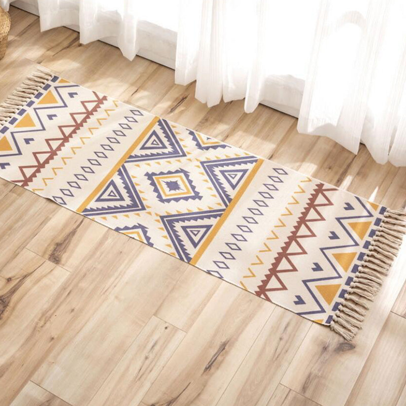Vintage-Boho-Teppich mit mehrfarbigem Geo-Muster, maschinenwaschbarer, schmutzabweisender Teppich mit Fransen für den Raum