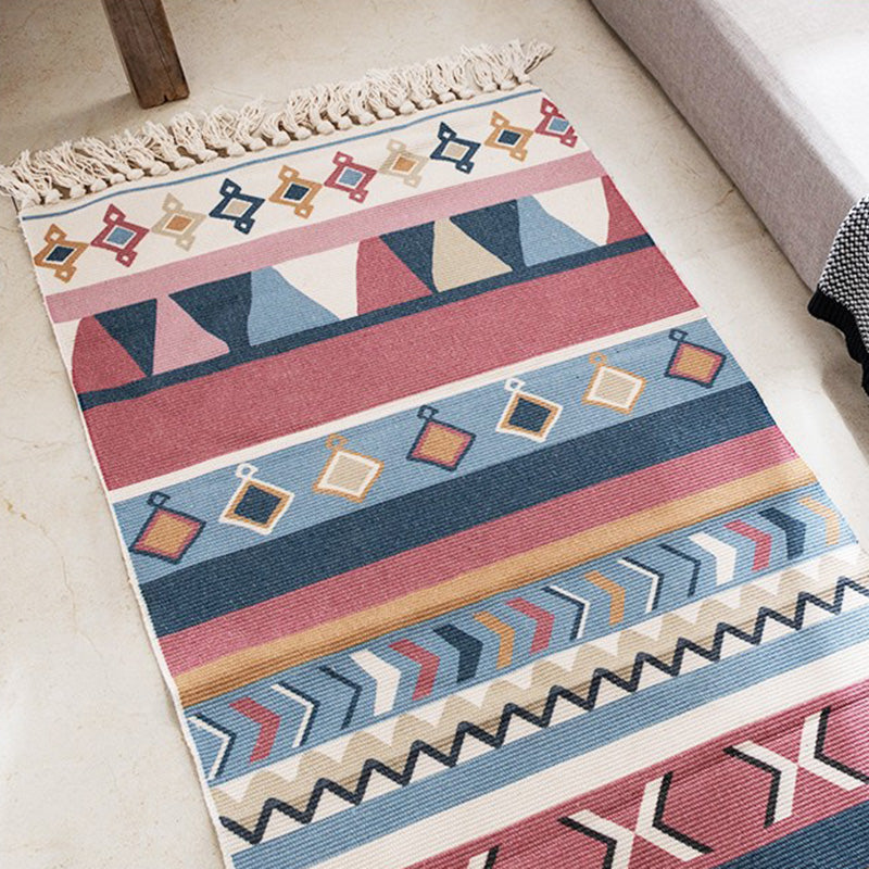Vintage-Boho-Teppich mit mehrfarbigem Geo-Muster, maschinenwaschbarer, schmutzabweisender Teppich mit Fransen für den Raum