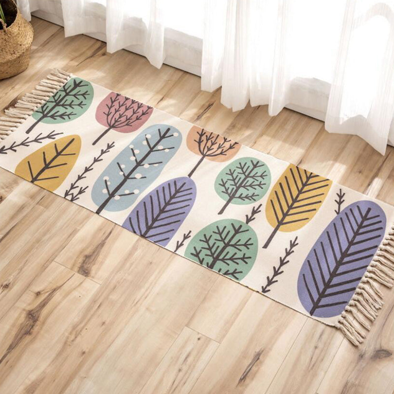 Vintage Boho Rug Multi Color Geo Patterned Carpet Machine Washable Stain-Resistant Rug with Fringe for Room