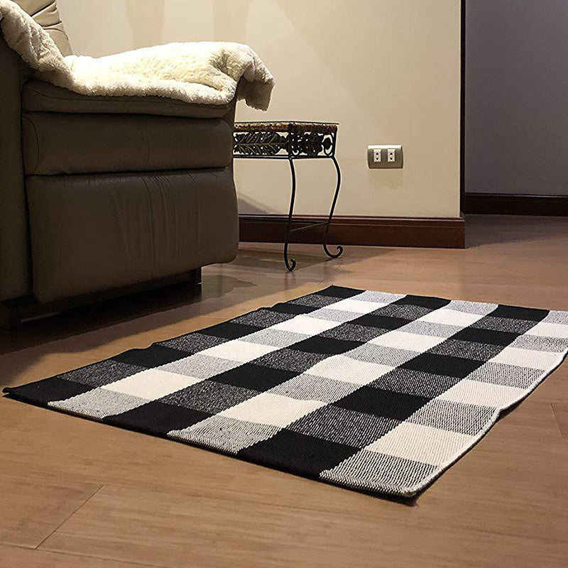 Simple Multi Color Classic Rug Cotton Blend Plaid Printed Carpet Machine Washable Easy Care Indoor Rug for Decoration