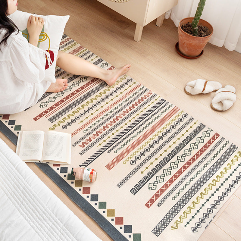 Southwestern Bedroom Rug Multi Color Tribal Pattern Area Rug Cotton Blend Machine Washable Stain-Resistant Carpet