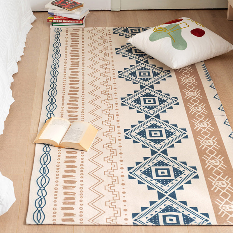 Southwestern Bedroom Rug Multi Color Tribal Pattern Area Rug Cotton Blend Machine Washable Stain-Resistant Carpet