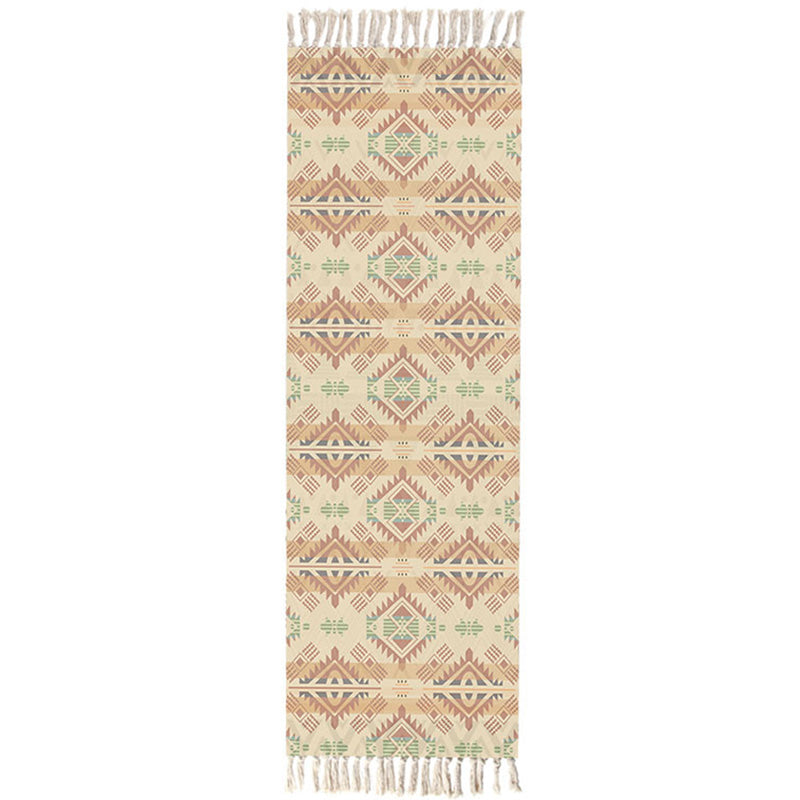 Moroccan Room Rug Multi-Color Tribal Totem Rug Cotton Blend Washable Hand Twisted Carpet with Tassel