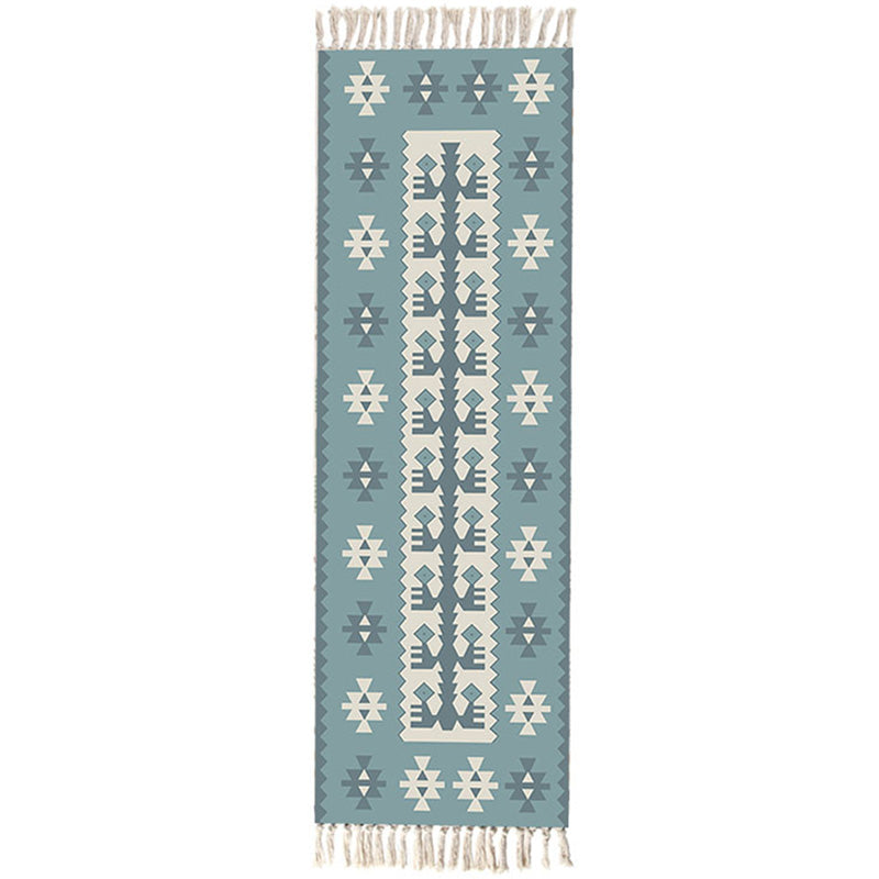 Moroccan Room Rug Multi-Color Tribal Totem Rug Cotton Blend Washable Hand Twisted Carpet with Tassel