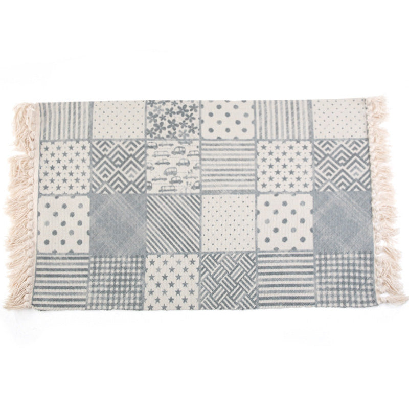Retro Bedroom Rug Multi-Colored Geometric Printed Area Carpet Weave Machine Washable Rug with Fringe