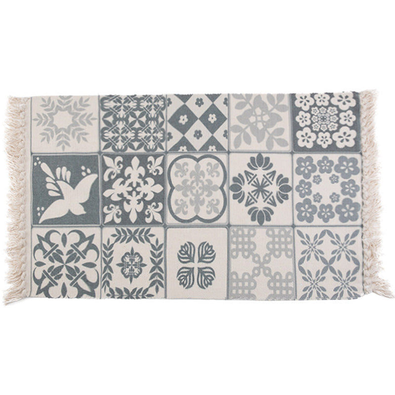 Retro Bedroom Rug Multi-Colored Geometric Printed Area Carpet Weave Machine Washable Rug with Fringe