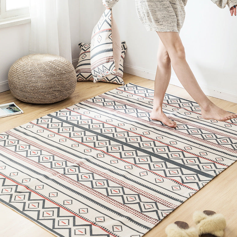 Mehrfarbiger Teppich mit Geomuster, Baumwollmischung, Vintage-Teppich, haustierfreundlich, pflegeleichter Teppich für das Wohnzimmer