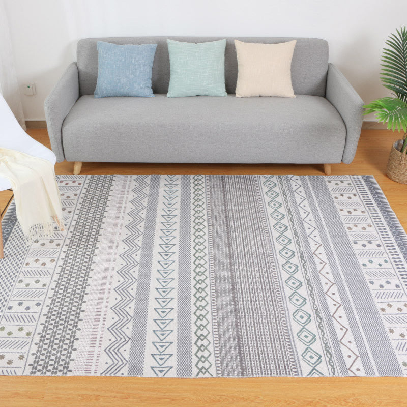 Multi-Colored Living Room Rug Moroccan Geometric Print Carpet Cotton Blend Machine Washable Braided Area Rug