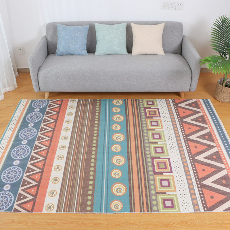 Multi-Colored Living Room Rug Moroccan Geometric Print Carpet Cotton Blend Machine Washable Braided Area Rug