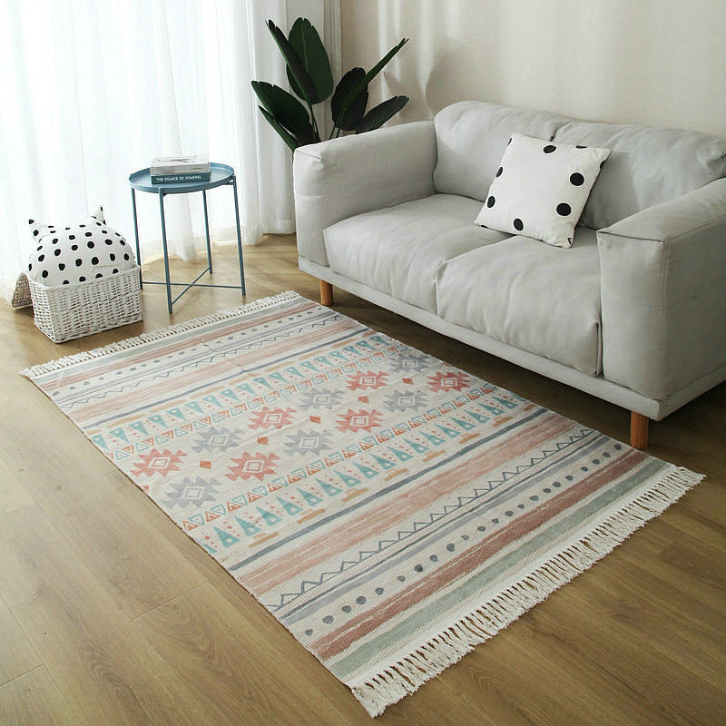 Tapis de décoration de décoration de maison marocaine multi-couleurs multi-couleurs Tottem en coton Mélange de coton facile à cuire en soins avec frange
