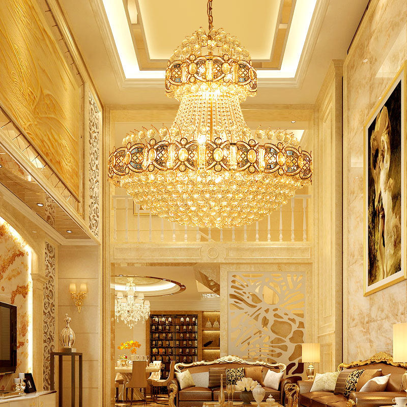 Banke di modernismo cesto appeso a sfera di cristallo sfaccettato a 9 luci sala da pranzo lampadario in oro