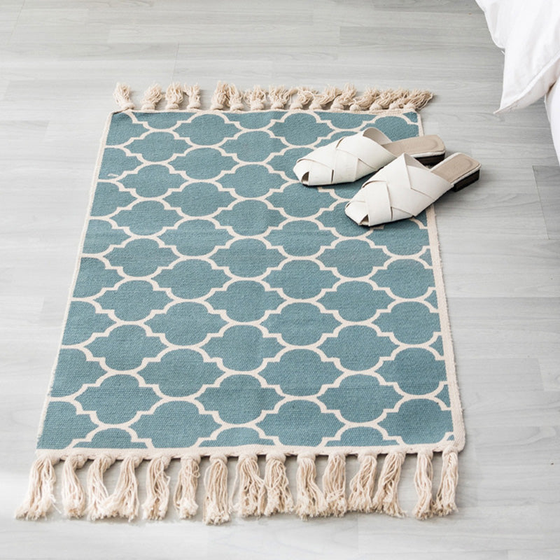 Multi Color Boho Rug Cotton Blend Southwestern Pattern Carpet Handmade Machine Washable Rug with Tassel for Decoration