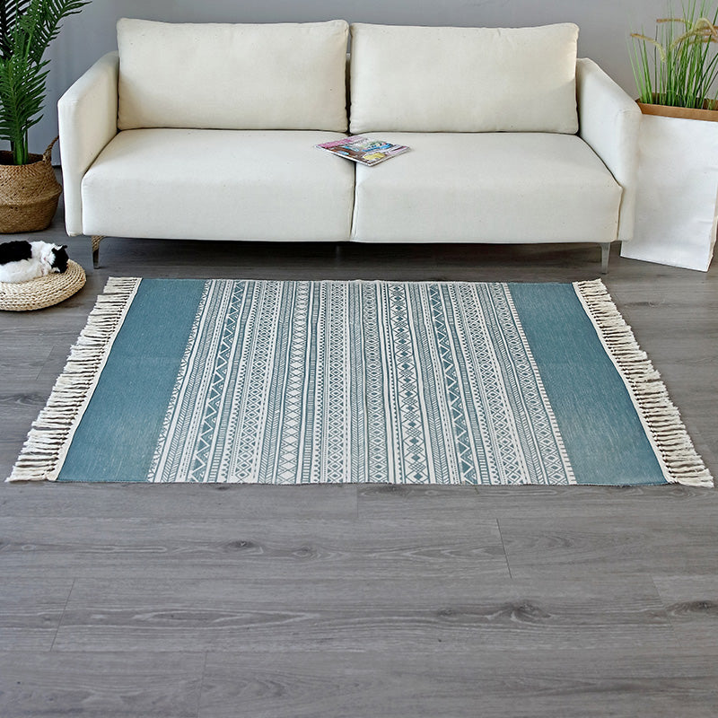Vintage Tribal Patterned Rug Multi-Color Cotton Blend Carpet Machine Washable Environmental Area Rug with Tassel