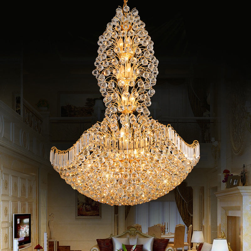 Crystal Dome Hanging Ceiling Light Contemporary 9 Lights Gold Chandelier Light for Dining Room