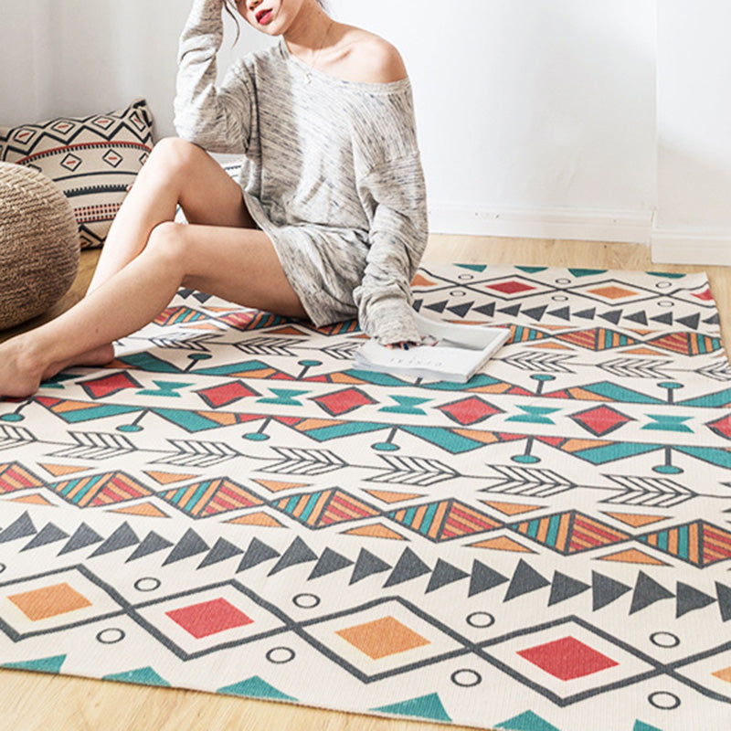 Western Decoration Rug Multi Colored Geo Patterned Area Carpet Cotton Pet Friendly Easy Care Indoor Rug