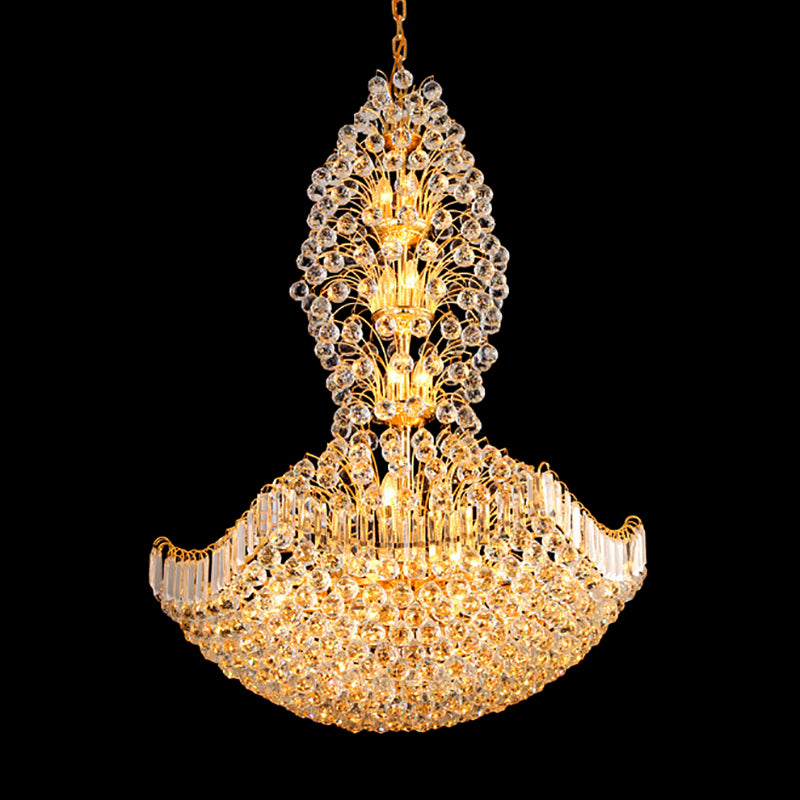 Crystal Dome Hanging Ceiling Light Contemporary 9 Lights Gold Chandelier Light for Dining Room
