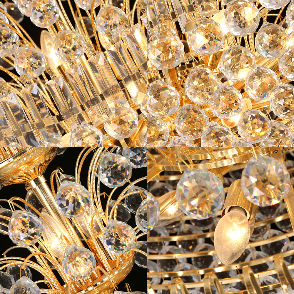 Crystal Dome Hanging Ceiling Light Contemporary 9 Lights Gold Chandelier Light for Dining Room
