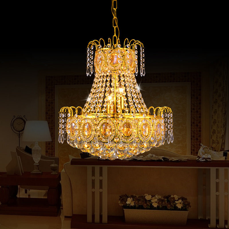 Crystal Flared Hanging Ceiling Light Modern 5 Lights Gold Chandelier Light for Living Room