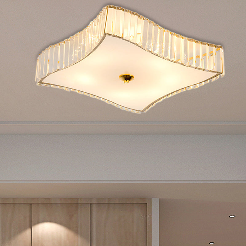 Luz de montaje de montaje cuadrado Luz de techo LED de oro de cristal moderno para dormitorio con difusor acrílico
