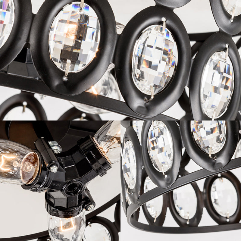 Modern 3 Lights Ceiling Light with Metal and Crystal Black Cylinder Flush Mount Light