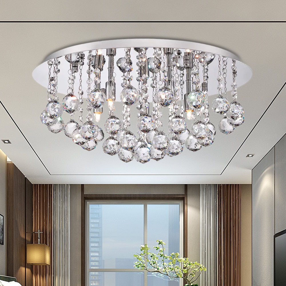 Cascading Flush Mount Light Contemporary Crystal 3/4/6 Lights Chrome Ceiling Light, 8"/14"/19.5" Wide