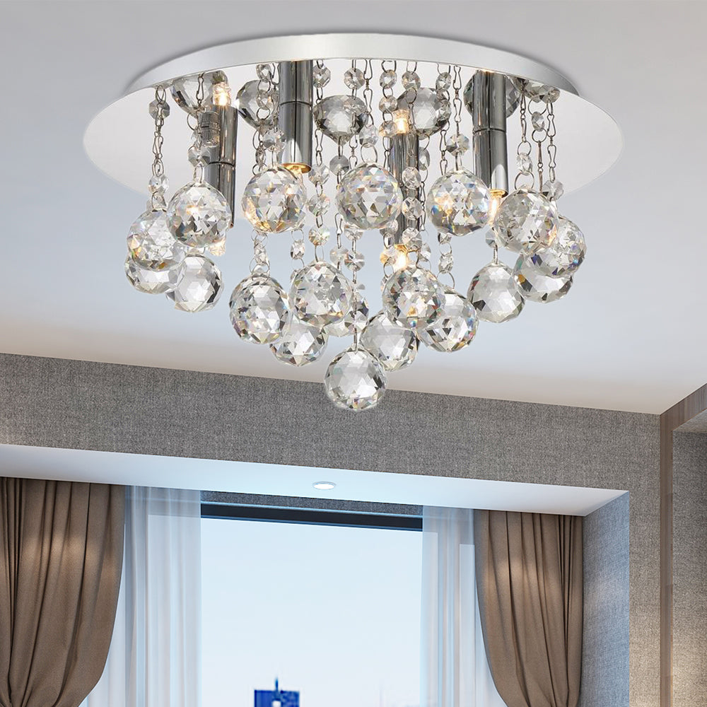 Cascading Flush Mount Light Contemporary Crystal 3/4/6 Lights Chrome Ceiling Light, 8"/14"/19.5" Wide