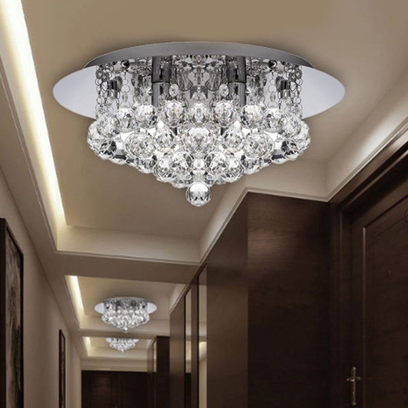 Cascading Flush Mount Light Contemporary Crystal 3/4/6 Lights Chrome Ceiling Light, 8"/14"/19.5" Wide