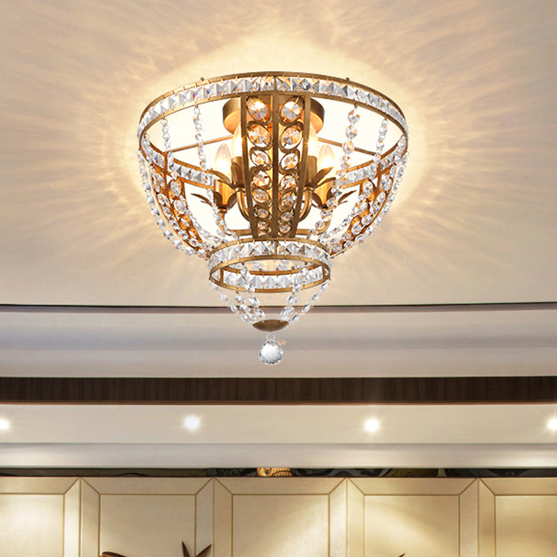 Dome Corridor Flush Mount Light Crystal and Metal 5 Lights Modern Ceiling Mount Fixture